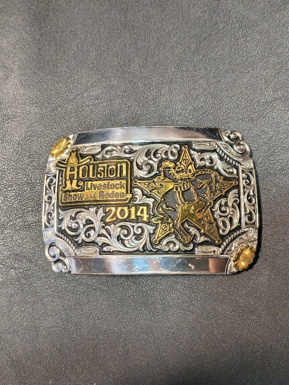 2014 Houston Livestock Show &Rodeo Gist Custom Belt Buckle Silver Gold Rare 2